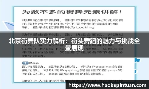 北京街舞队实力解析：街头舞蹈的魅力与挑战全景展现